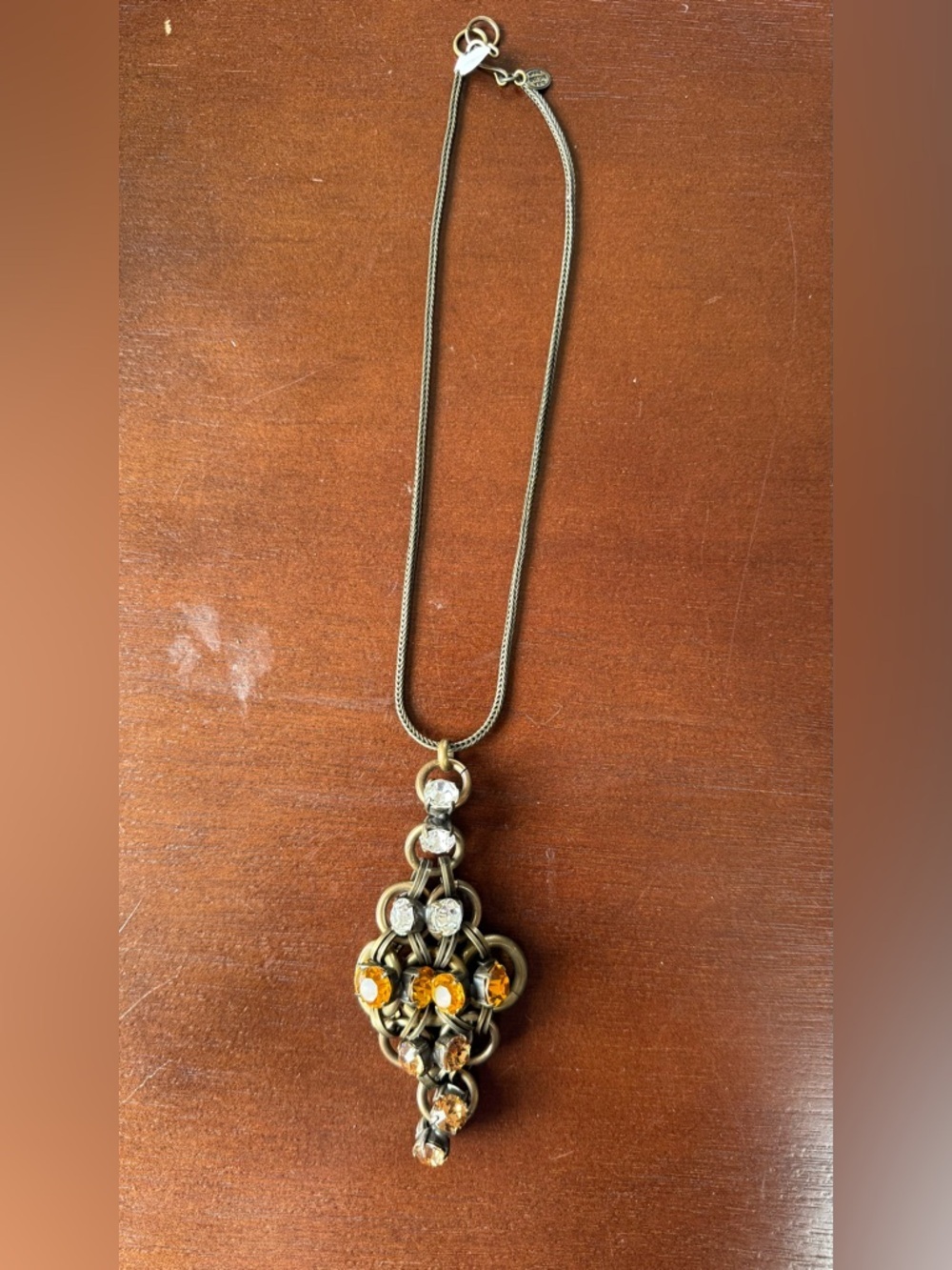 Aris Gold-Tone Pendant Necklace with Clear and Amber Stones